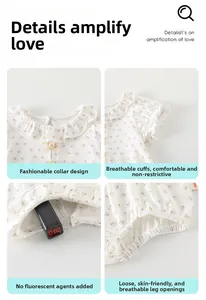 Détails du body bébé à fleurs avec col en dentelle et texture coton doux respirant