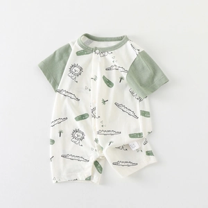Infant Summer Short Sleeve Cotton Romper Cartoon Lion Crocodile Print Jumpsuit Soft Breathable Newborn Baby One Piece Outfit