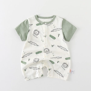 Short sleeve baby romper with wild free animal print and snap buttons for summer