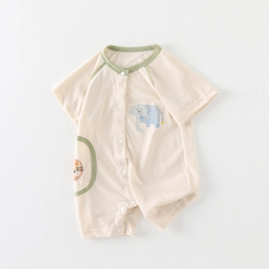 Newborn Baby Cotton Short Sleeve Romper Cartoon Elephant Lion Print Summer Breathable Jumpsuit For Infant Boys Girls