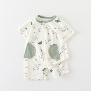 Infant Baby Boy Girl Short Sleeve Dinosaur Print Romper Cotton Summer Jumpsuit Newborn Outing Clothes Snap Closure Outfit
