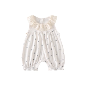 Ärmelloser Baby-Strampler für Mädchen mit Blumenmuster und Spitzenkragen
