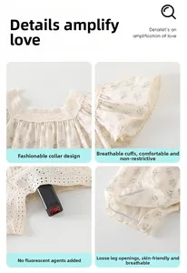 Détails d'une barboteuse fleurie pour bébé avec col en dentelle et test sans fluorescence