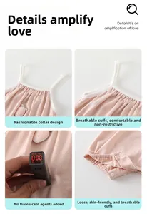Detail of pink baby bodysuit with strawberry patch showing snap buttons and safety features