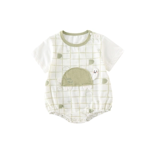 Breathable short sleeve baby bodysuit with mushroom pattern and cute turtle patch