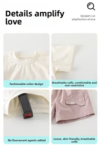 Détails de l'encolure du t-shirt en coton, des poignets et du tissu sans agent fluorescent