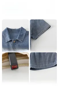 Détails de la chemise en jean pour garçon avec col à revers et test de tissu sans fluor