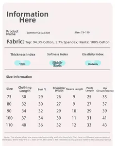 Tableau des tailles pour ensemble d'été enfant en coton avec mesures de 73 à 110 cm