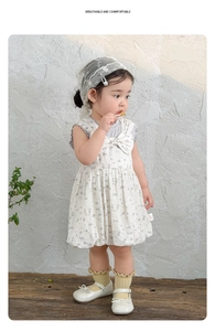 Toddler girl floral sun dress set with matching embroidered headscarf and frilly socks