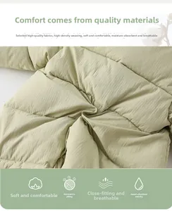 Detail of light green quilted winter romper showing soft, breathable and anti-pilling fabric