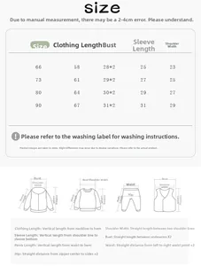 Size chart showing length and chest measurements for baby winter padded rompers