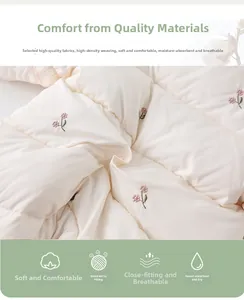 Detailed macro view of cream quilted fabric with delicate floral embroidery for baby clothes