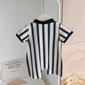 Short sleeve baby striped polo romper in soft cotton for summer outdoor wear