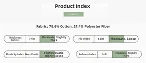 Size chart showing 78.6% cotton fabric composition and material elasticity for boys clothing