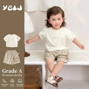 Completo Estivo in Cotone per Neonati e Bambini Maglietta con Orso Cartone Animato e Pantaloncini Leopardati Morbido Completo Traspirante per Ragazzi Ragazze