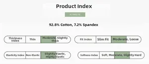 Guide des tailles montrant 92,8% coton et élasticité modérée pour barboteuse bébé