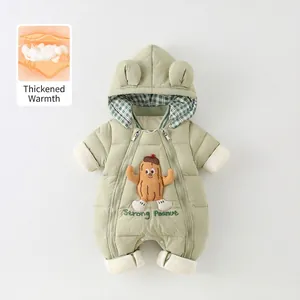Baby Winter Jumpsuit Quilted Hooded Romper Thick Fleece Lined Infant Bodysuit Warm Snowsuit For Toddler Boys Girls