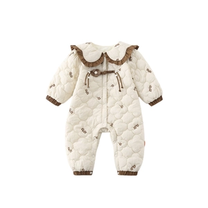 Barboteuse rembourrée pour bébé fille avec col claudine et boucle florale crème