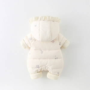 Combinaison bébé à capuche épaisse avec imprimés papillons violets et volants pour l'hiver