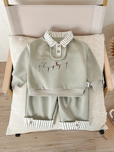 Toddler boys long sleeve bean green polo set with striped trim and graphic print