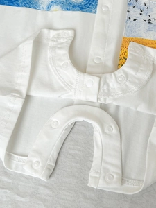 Artistic baby romper with Van Gogh Starry Night print in soft white cotton fabric