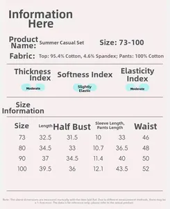 Size chart for toddler summer two-piece sets including length and fabric details