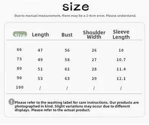 Detailed size guide table for cotton baby floral romper showing length and chest dimensions
