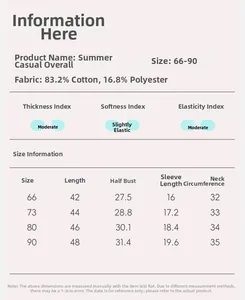 Size chart for baby summer cotton romper showing measurements for sizes 66 to 90