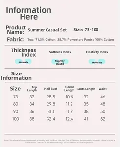 Tableau des tailles détaillé pour ensemble d'été fille avec t-shirt et short en coton