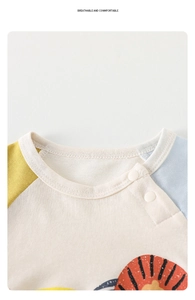 Detail of baby cotton bodysuit featuring button shoulder and breathable fabric