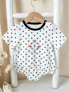 Baby Girls Soft Cotton Polka Dot Romper Short Sleeve Rabbit Print Jumpsuit Summer Breathable Bodysuit For Newborn Infants