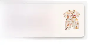 Detail of short-sleeve baby romper with cute mushroom and forest animal cartoon prints