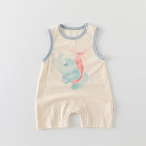 Sleeveless Cotton Blend Infant Summer Romper Cute Elephant Printed One Piece Bodysuit For Newborn Boys Girls Baby Clothes