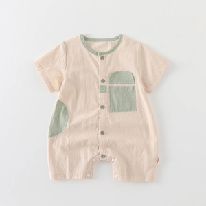 Baby Boy Summer Short Sleeve Romper Pure Cotton Contrast Color Patchwork Jumpsuit Class A Safety Infant One Piece Suit