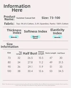 Detailed size chart for baby boys summer cotton striped overall set with measurements