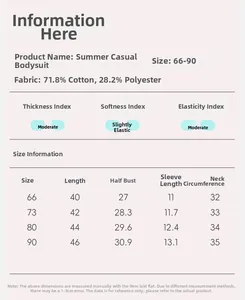 Size chart for summer baby cotton plaid romper showing measurements and fabric composition