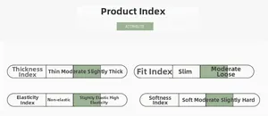 Size guide showing fabric thickness, elasticity, and softness for baby outfit set