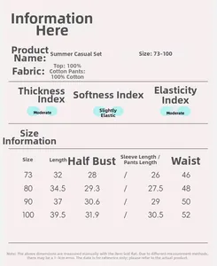 Detailed size chart for baby girl summer floral sleeveless cotton top and shorts set