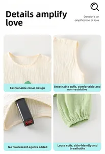 Detail of neon-free cotton fabric and elastic cuffs on baby summer sleeveless set