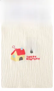Detailed texture of breathable cotton gauze baby summer set with cute house print