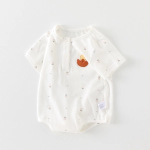 Barboteuse Été Manches Courtes Bébé Coton Respirant Imprimé Fruits Bodysuit Patch Dessin Animé Brodé Vêtement Nouveau-né