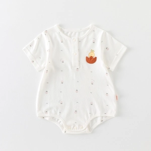 Barboteuse bébé blanche à manches courtes en coton respirant avec imprimé fruits