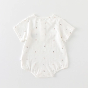 Body bébé à manches courtes avec imprimé fraises roses sur coton blanc doux
