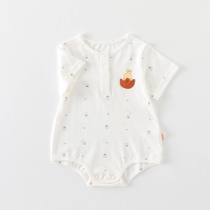 Body bébé blanc crème à motif fraises mignon avec boutons-pression et broderie poussin