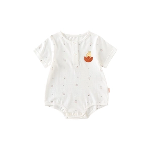 Body bébé à manches courtes en coton blanc avec imprimé pêche et détail de poche ananas