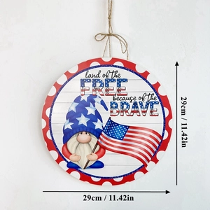 Independence Day wooden door hanger with gnome and patriotic land of the free text
