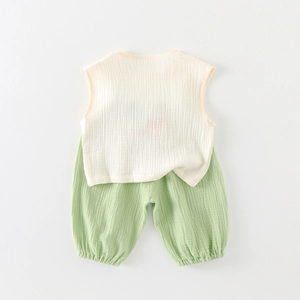 Infant summer clothing set with breathable cotton sleeveless vest and long pants