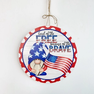 Patriotic Independence Day Welcome Door Hanging Gnome Wooden Sign American Flag July 4th Home Porch Wall Decor Plaque