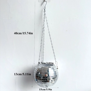 Disco mirror ball hanging planter with silver metal chain for indoor plants home decor
