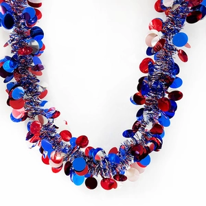 Independence Day red blue silver tinsel garland for USA festive party decoration